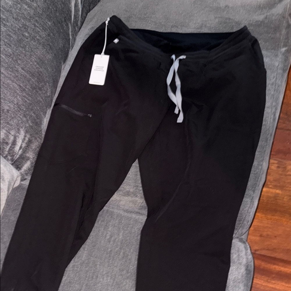 Figs Black Track Pants with Tapered Leg